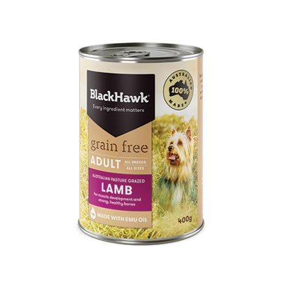 BHC402 Black Hawk Grain Free Dog Wet Lamb 400g FOP