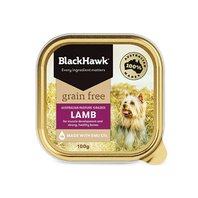 BHC102 Black Hawk Grain Free Dog Wet Lamb 100g FOP